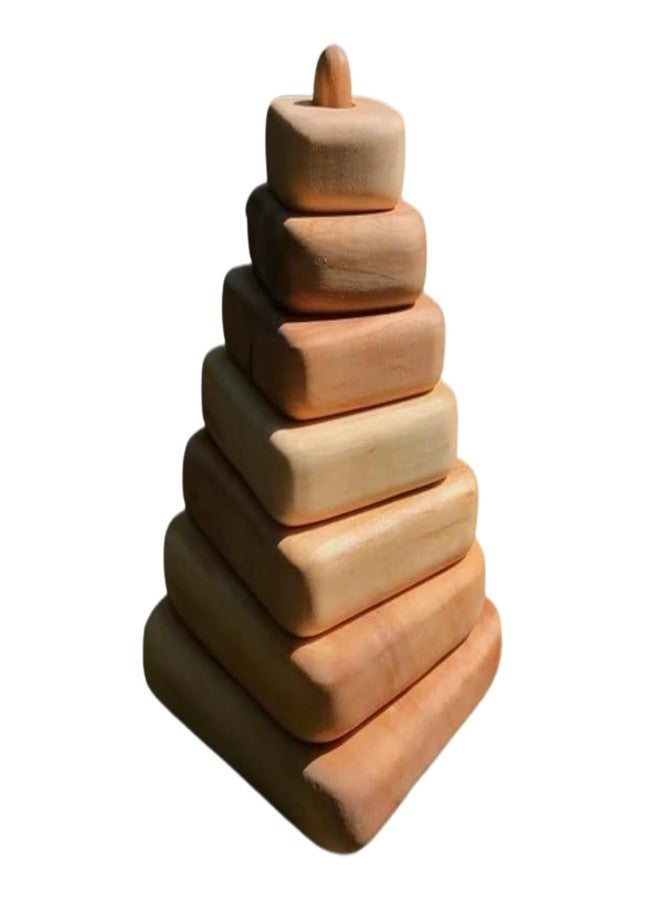 Keebori Wooden Stacking Toy for Toddlers Montessori Educational Pyramid Toy for Babies Natural 25 mm Thick Baby Stacker Blocks Natural Wood, 7 Rings (Stacking Toy Square) - Image 1